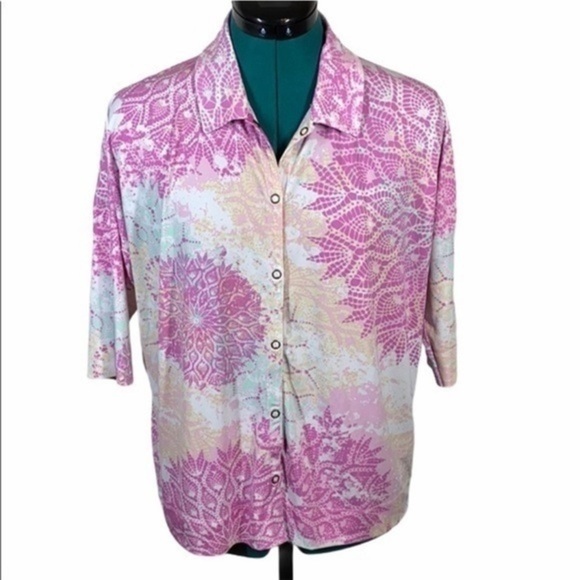 Sunset Rd enchanted paisley abstract print multi button down 3/4 sleeves blouse - Picture 2 of 5